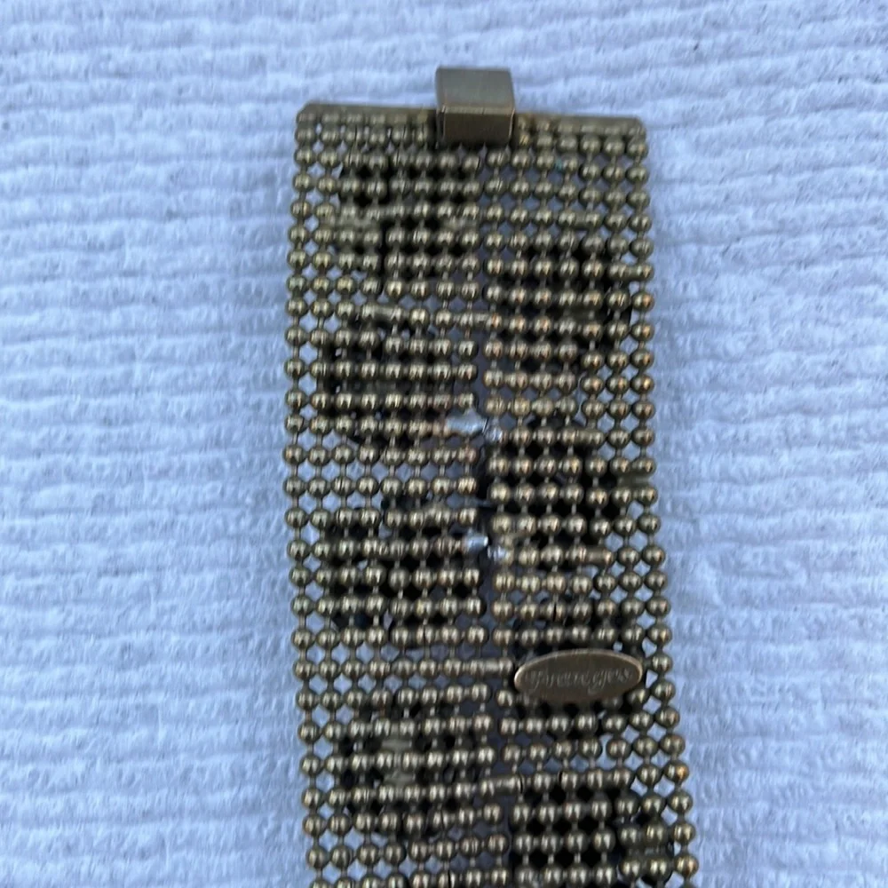 FRANGOS LADIES VINTAGE GOLD TONE BLUE PURPLE CRYSTAL MESH WIDE BRACELET-WOW!